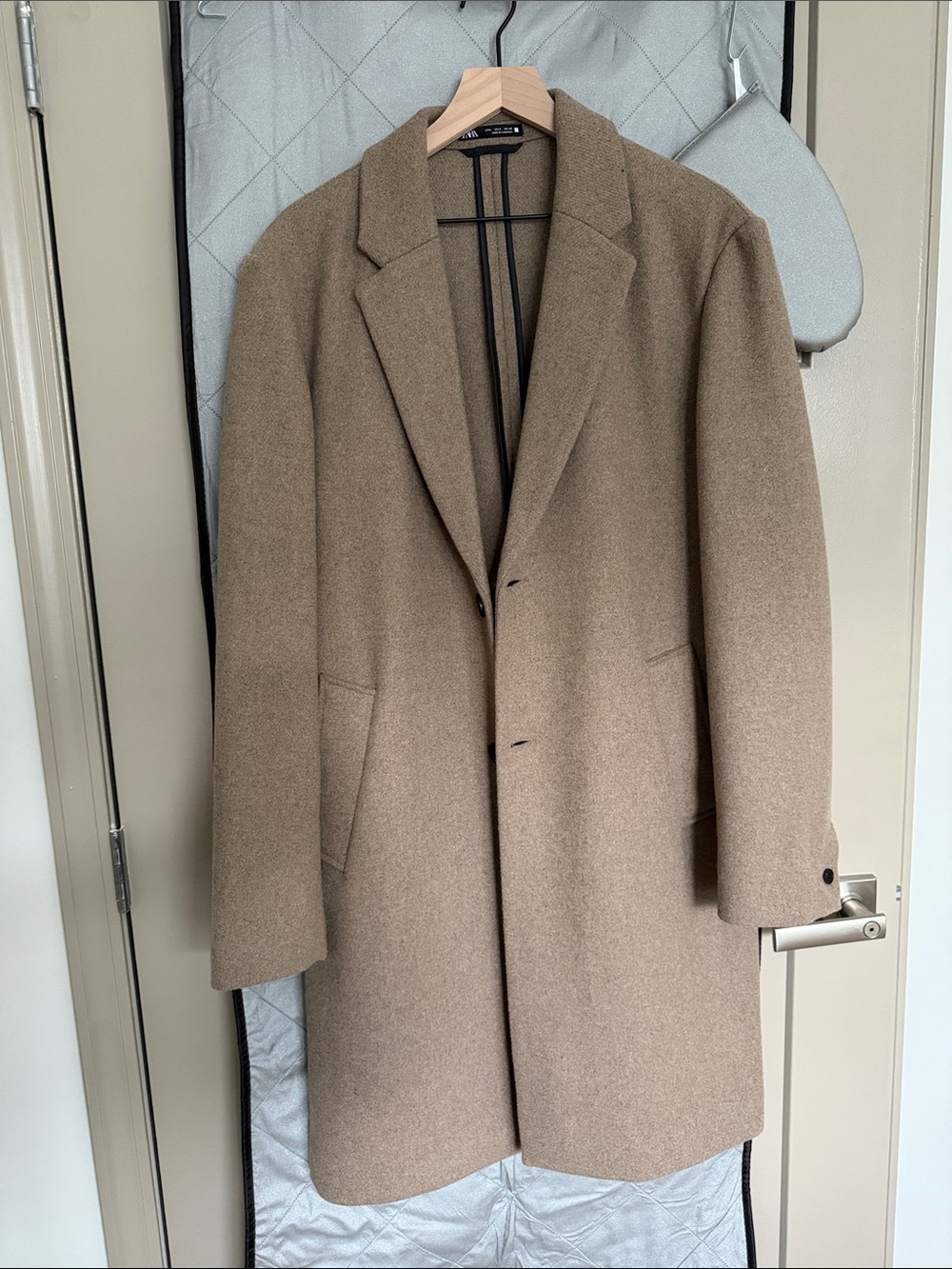 Zara Men's Camel Brown Wool Blend Trench Coat